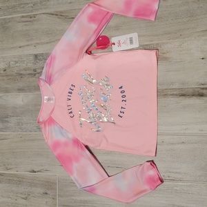 Justice Girls Pink Rash Guard Long Sleeve Swim Top Large 12 14 Tie Dye